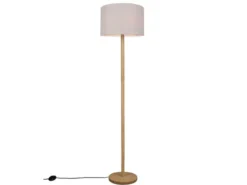 Stehlampe KORBA mit Holz Fuß & Stoff Lampenschirm Weiß, Höhe 162cm