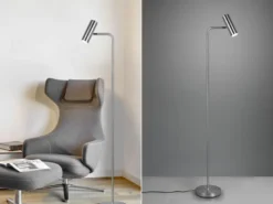 Stehlampe MARLEY in Silber matt, Spot schwenkbar, Höhe 151cm
