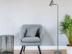 Stehlampe MARLEY in Silber matt, Spot schwenkbar, Höhe 151cm