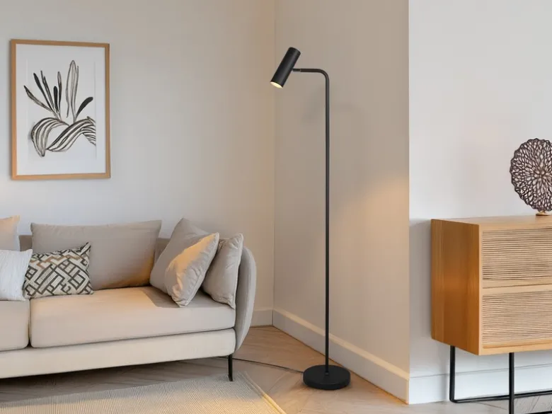 Stehlampe MARLEY Metall in Schwarz matt, Spot schwenkbar, Höhe 151cm