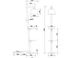 Stehlampe RODRIGO mit Holz Ablage - Metall Lampenschirm Silber, Höhe 165cm