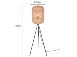 Stehlampe RUNA Dreibein mit Korbgeflecht Lampenschirm aus Sisal, Höhe 150cm