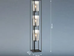 Stehlampe SAMU 3-flammig Schwarz mit Rauchglas, Höhe 130cm