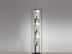 Stehlampe SAMU 3-flammig Schwarz mit Rauchglas, Höhe 130cm