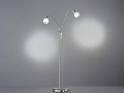 Stehleuchte ANTIBES 2 flammig Flexarme Silber Glas Alabaster, Höhe 125cm