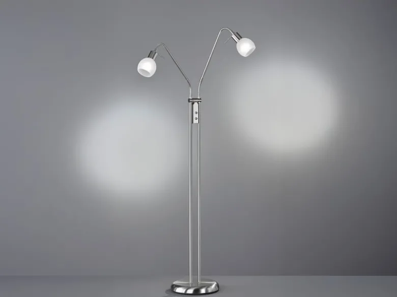 Stehleuchte ANTIBES 2 flammig Flexarme Silber Glas Alabaster, Höhe 125cm