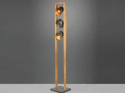 Stehleuchte BELL 3-flammig Silber antik mit Holz im Industrial Style, Höhe:150cm