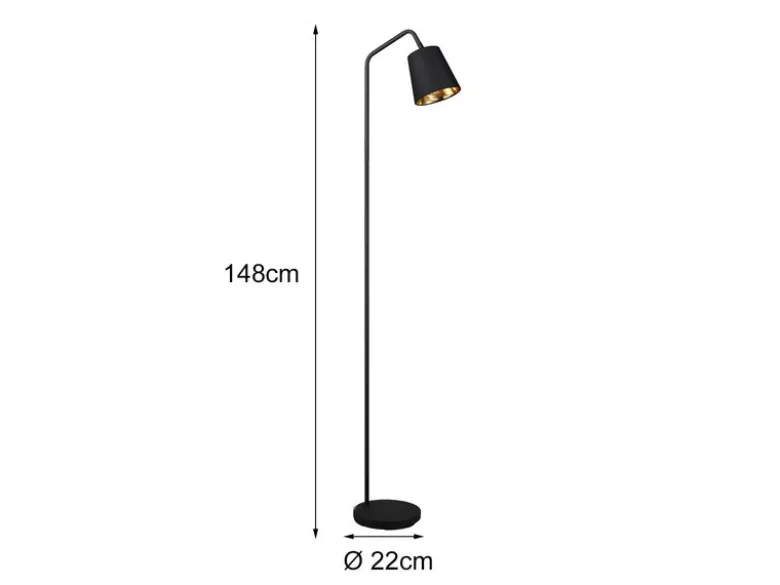 Stehleuchte BUDDY Spot schwenkbar, Metall & Stoffschirm Schwarz/Gold, Höhe 148cm