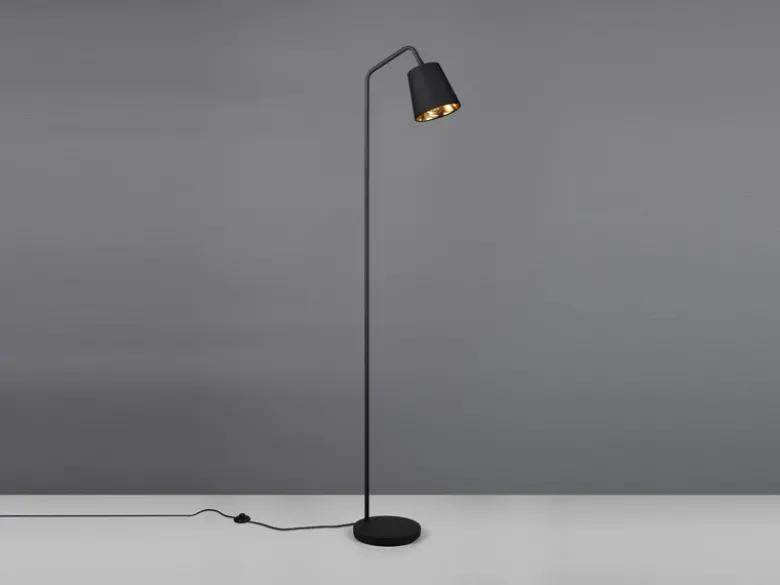 Stehleuchte BUDDY Spot schwenkbar, Metall & Stoffschirm Schwarz/Gold, Höhe 148cm
