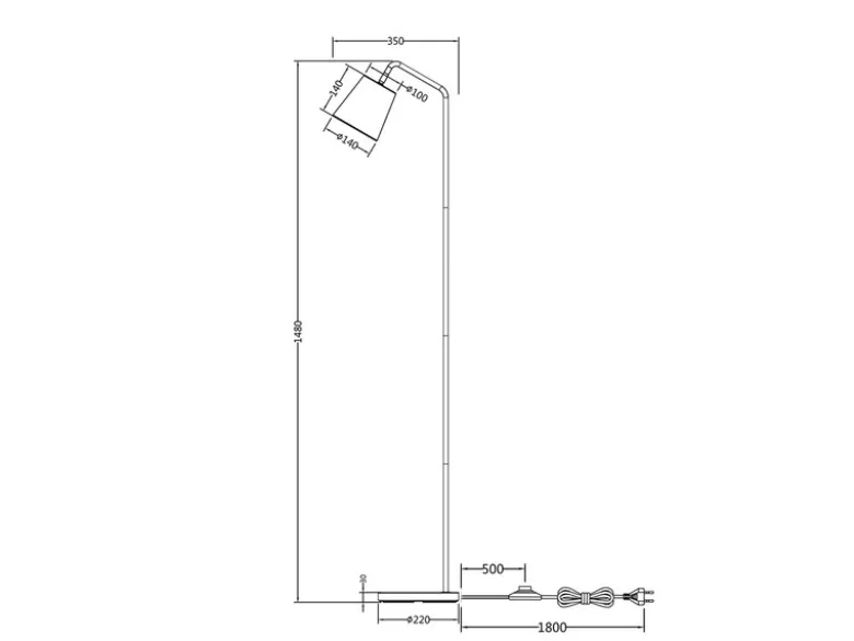 Stehleuchte BUDDY Spot schwenkbar, Metall & Stoffschirm Schwarz/Gold, Höhe 148cm