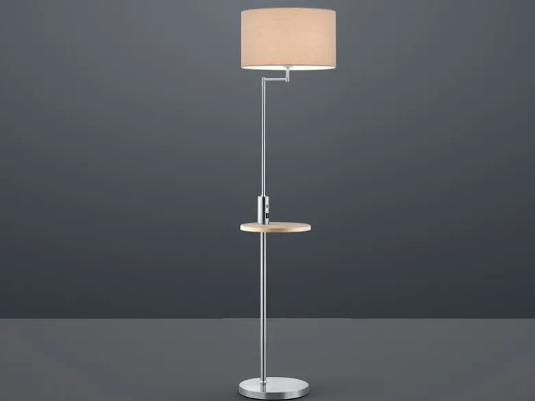 Stehleuchte CLAAS Stoffschirm, Holz Ablagetisch & USB Ladefunktion, 160cm