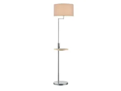 Stehleuchte CLAAS Stoffschirm, Holz Ablagetisch & USB Ladefunktion, 160cm