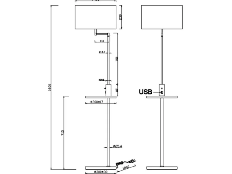 Stehleuchte CLAAS Stoffschirm, Holz Ablagetisch & USB Ladefunktion, 160cm