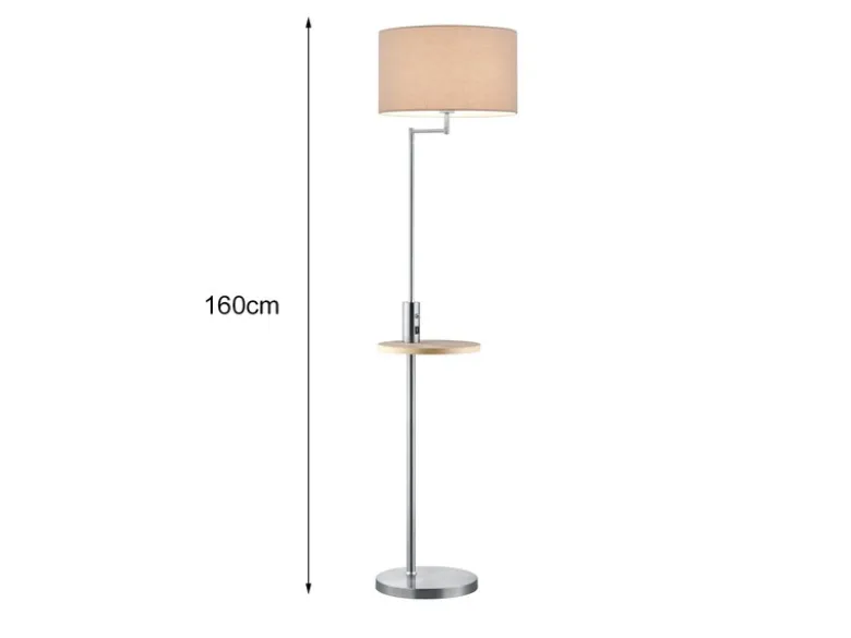 Stehleuchte CLAAS Stoffschirm, Holz Ablagetisch & USB Ladefunktion, 160cm