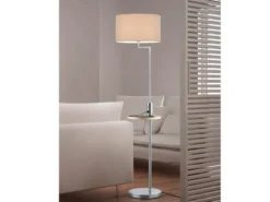 Stehleuchte CLAAS Stoffschirm, Holz Ablagetisch & USB Ladefunktion, 160cm