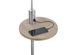 Stehleuchte CLAAS Stoffschirm, Holz Ablagetisch & USB Ladefunktion, 160cm
