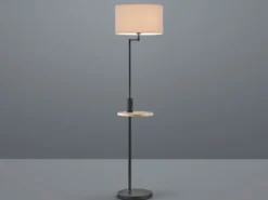 Stehleuchte CLAAS Stoffschirm, Holz Ablagetisch & USB Ladefunktion, 160cm