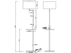 Stehleuchte CLAAS Stoffschirm, Holz Ablagetisch & USB Ladefunktion, 160cm
