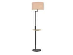 Stehleuchte CLAAS Stoffschirm, Holz Ablagetisch & USB Ladefunktion, 160cm