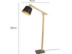 Stehleuchte HARRIS mit Holz & Metallschirm Schwarz-Gold Höhe 156cm