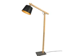 Stehleuchte HARRIS mit Holz & Metallschirm Schwarz-Gold Höhe 156cm