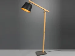 Stehleuchte HARRIS mit Holz & Metallschirm Schwarz-Gold Höhe 156cm