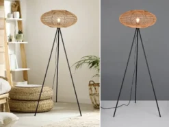 Stehleuchte HEDDA Dreibein mit Korbgeflecht aus Sisal, Höhe 150cm