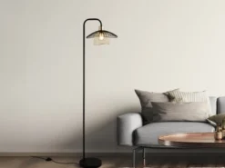 Stehleuchte LAURIS mit Gitter Lampenschirm Schwarz Gold, Höhe 155cm