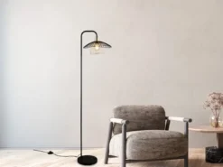 Stehleuchte LAURIS mit Gitter Lampenschirm Schwarz Gold, Höhe 155cm