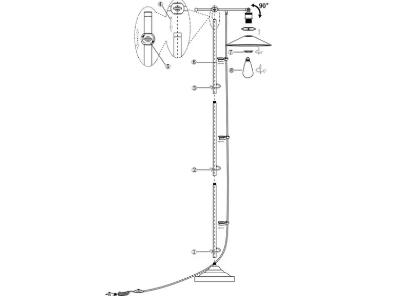 Stehleuchte LENIUS mit schwenkbarem Metallschirm Schwarz, Höhe 155cm
