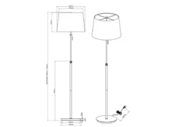 Stehleuchte LYON Messing mit Stoffschirm Weiß, Höhe 138-180cm verstellbar