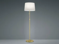 Stehleuchte LYON Messing mit Stoffschirm Weiß, Höhe 138-180cm verstellbar
