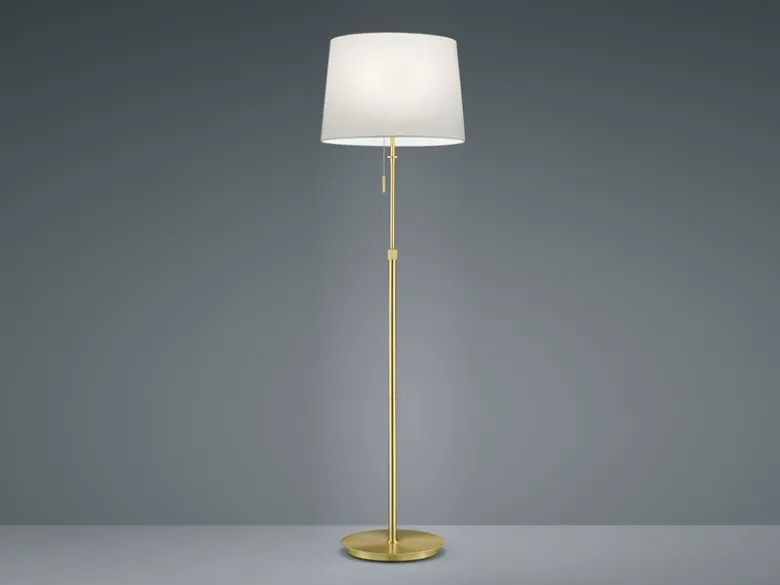 Stehleuchte LYON Messing mit Stoffschirm Weiß, Höhe 138-180cm verstellbar