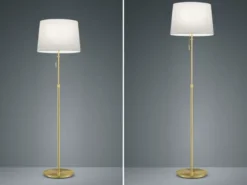 Stehleuchte LYON Messing mit Stoffschirm Weiß, Höhe 138-180cm verstellbar