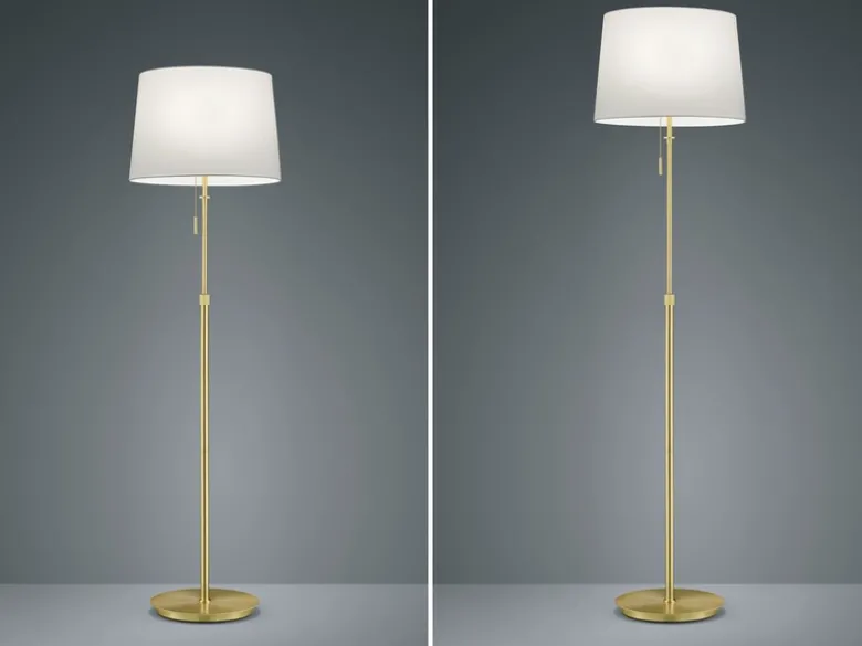 Stehleuchte LYON Messing mit Stoffschirm Weiß, Höhe 138-180cm verstellbar