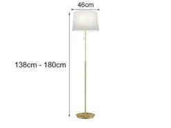 Stehleuchte LYON Messing mit Stoffschirm Weiß, Höhe 138-180cm verstellbar