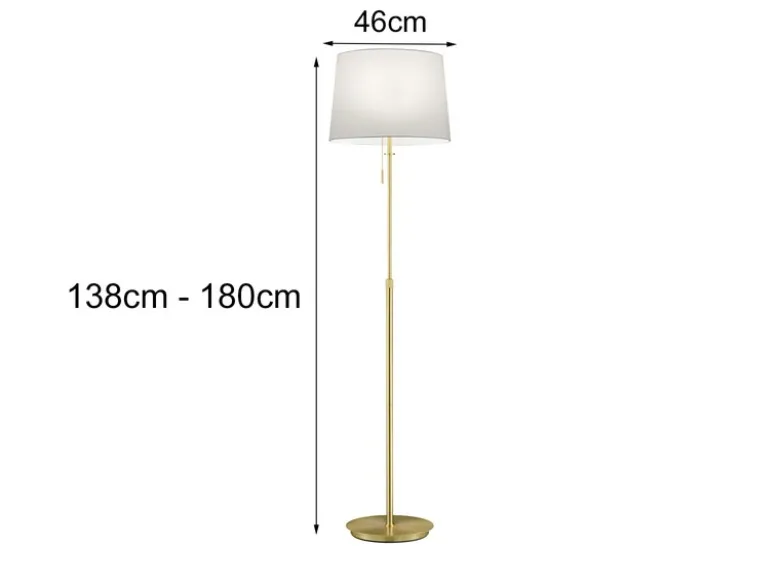 Stehleuchte LYON Messing mit Stoffschirm Weiß, Höhe 138-180cm verstellbar