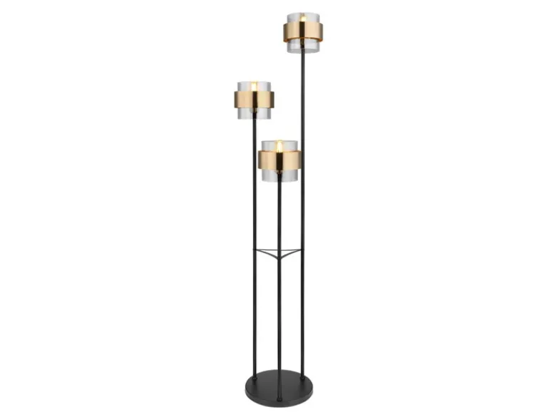 Stehleuchte MILLEY 3-flammig mit Rauchglas und Messingringe, H: 167cm