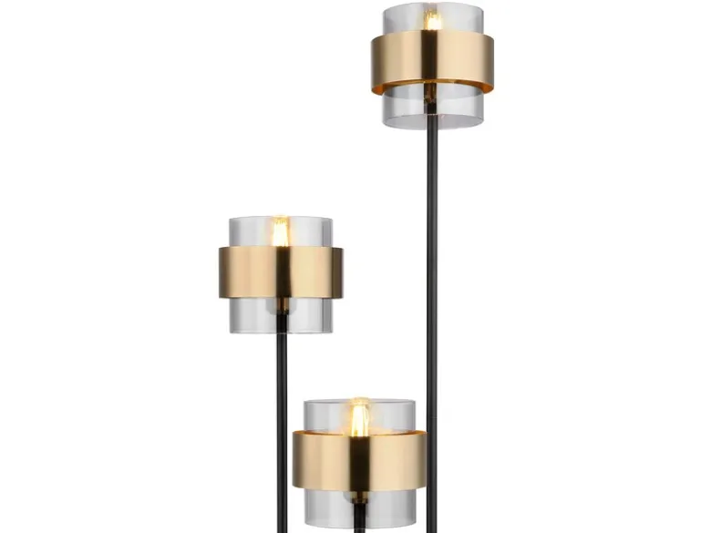 Stehleuchte MILLEY 3-flammig mit Rauchglas und Messingringe, H: 167cm