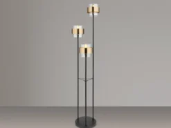 Stehleuchte MILLEY 3-flammig mit Rauchglas und Messingringe, H: 167cm