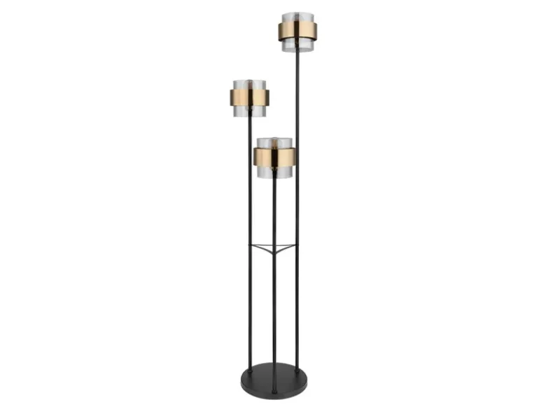Stehleuchte MILLEY 3-flammig mit Rauchglas und Messingringe, H: 167cm