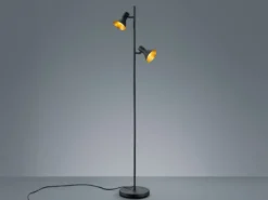 Stehleuchte NINA aus Metall Schwarz + Goldfarbig 2 Spots dreh+schwenkbar, 144cm