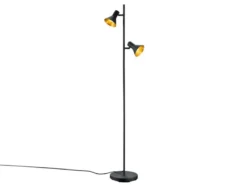 Stehleuchte NINA aus Metall Schwarz + Goldfarbig 2 Spots dreh+schwenkbar, 144cm
