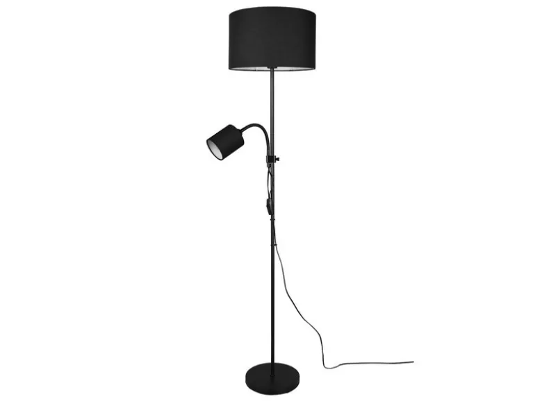 Stehleuchte OWEN Flexarm Leselicht Metall & Stoffschirm Schwarz, Höhe 160cm
