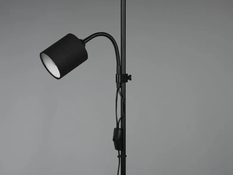 Stehleuchte OWEN Flexarm Leselicht Metall & Stoffschirm Schwarz, Höhe 160cm