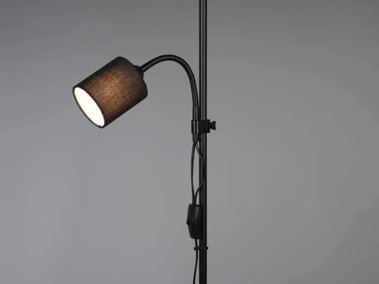 Stehleuchte OWEN Flexarm Leselicht Metall & Stoffschirm Schwarz, Höhe 160cm