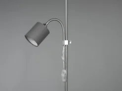 Stehleuchte OWEN Flexarm mit Leselicht Silber & Stoffschirm Grau, Höhe 160cm