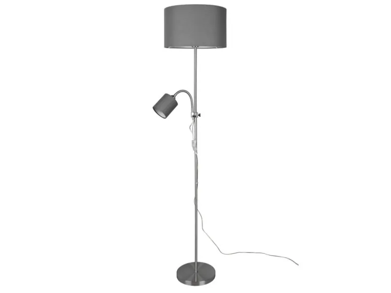 Stehleuchte OWEN Flexarm mit Leselicht Silber & Stoffschirm Grau, Höhe 160cm