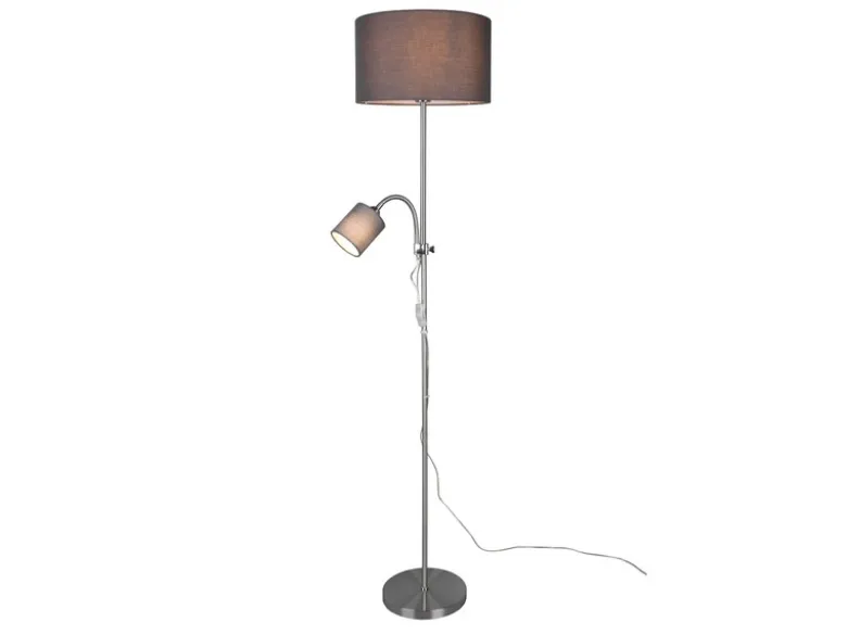 Stehleuchte OWEN Flexarm mit Leselicht Silber & Stoffschirm Grau, Höhe 160cm