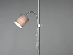 Stehleuchte OWEN Flexarm mit Leselicht Silber & Stoffschirm Grau, Höhe 160cm